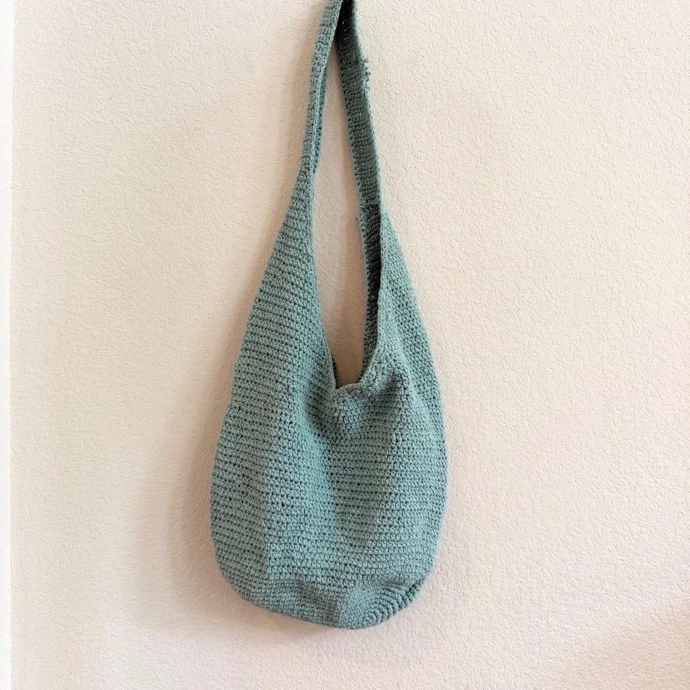 Handmade Crochet Daisy Hobo Bag Sage‎ Green Boho Flower Shoulder Tote Slouchy